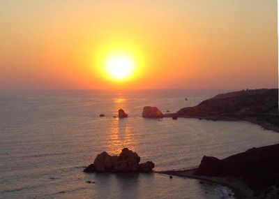 Sunset over the sea near Aphrodite's Rock